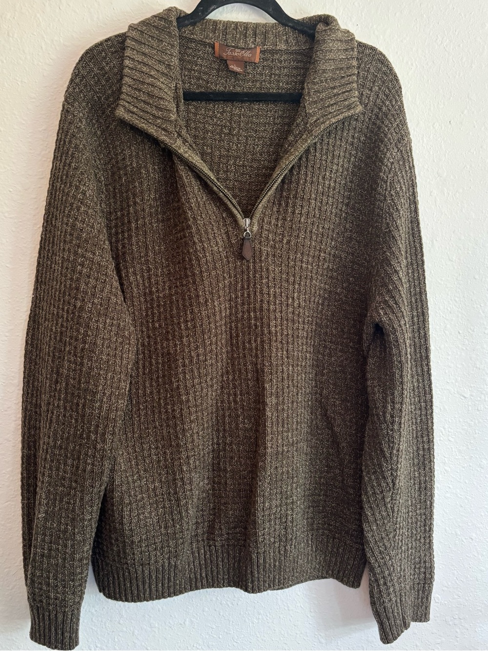 Tasso Elba Olive Green Half-Zip Ribbed Sweater